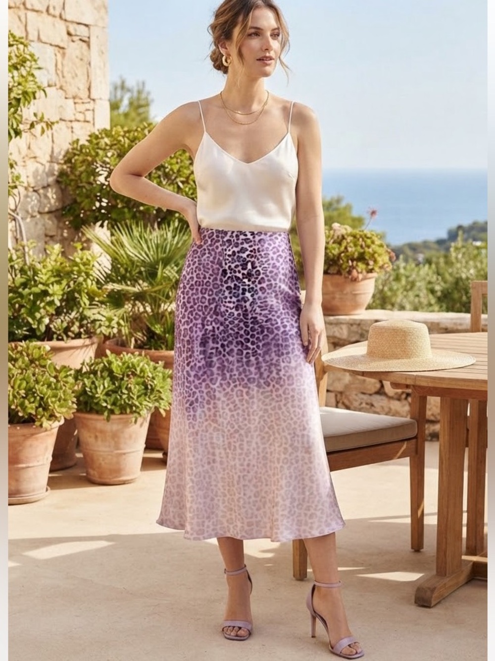 WD.NY Lilac Ombre Leopard Midi Skirt